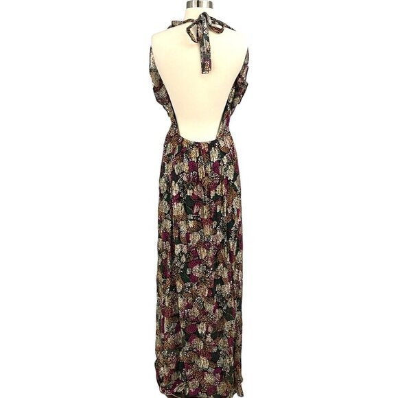 Ba&Sh Leo Woven Emerald Maxi Dress Size 3 / L Halter Metallic Open Back Prom - Picture 6 of 15
